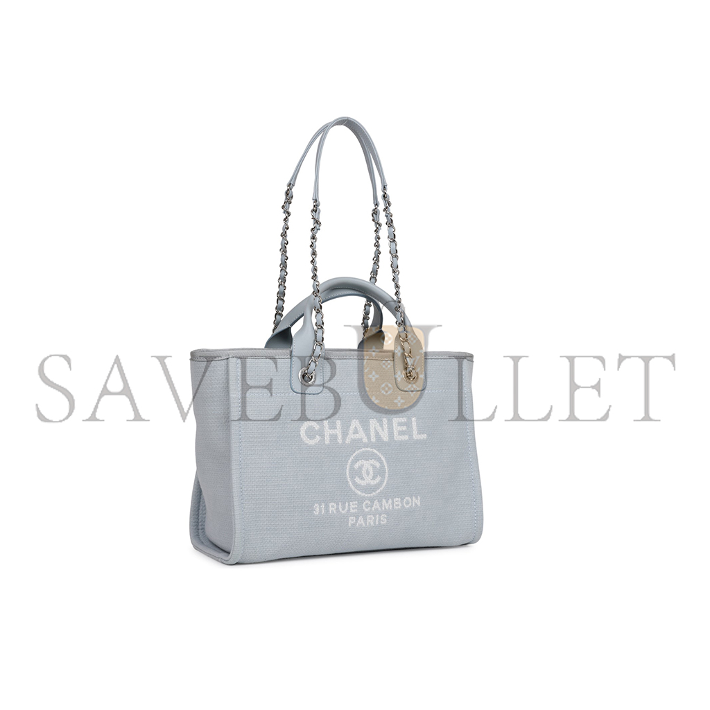 Ch*el master 22a grey deauville shopping tote small silver as3257 (37*32*18cm)